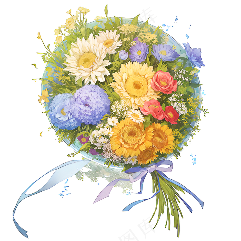 黄色 绿色 手绘 花丛 免抠 素材 6
