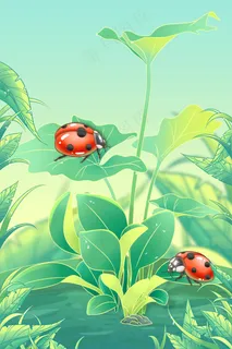 二十四节气惊蛰昆虫植物瓢虫草地