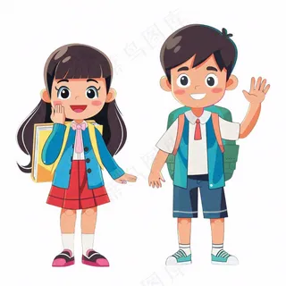 上学的学生儿童青少年学习校服卡通插画免抠