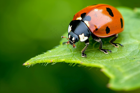 瓢虫七星瓢虫植物春天昆虫摄影图
