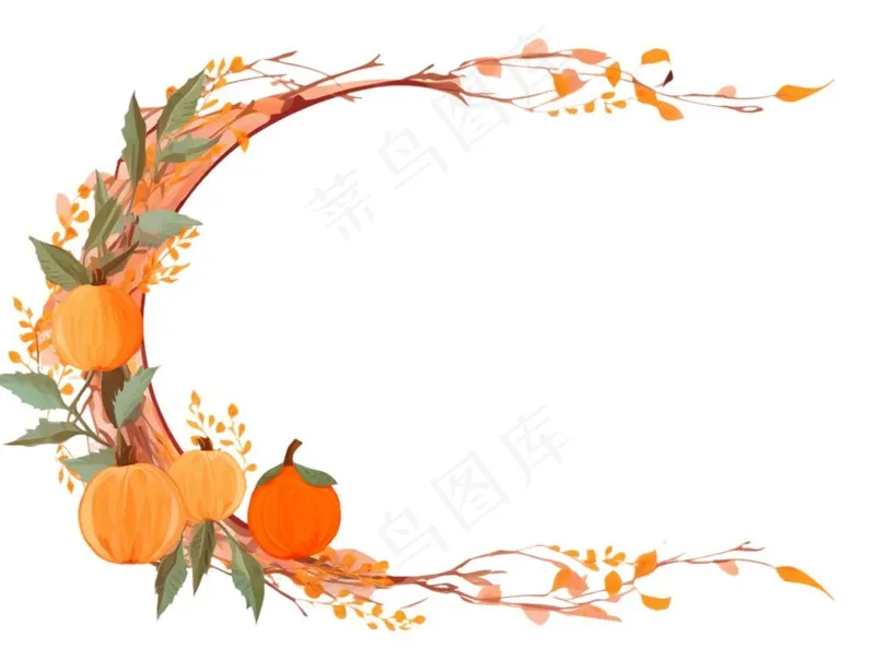 秋季南瓜作物枫叶边框感恩节黄色卡通插画免抠(1248x960)