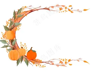 秋季南瓜作物枫叶边框感恩节黄色卡通插画免抠