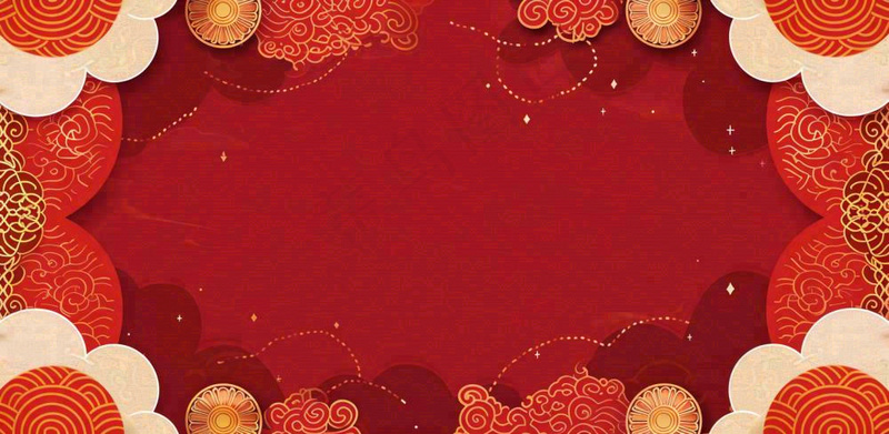 红色中国风灯笼剪纸元旦年夜饭春节新年喜庆红色背景