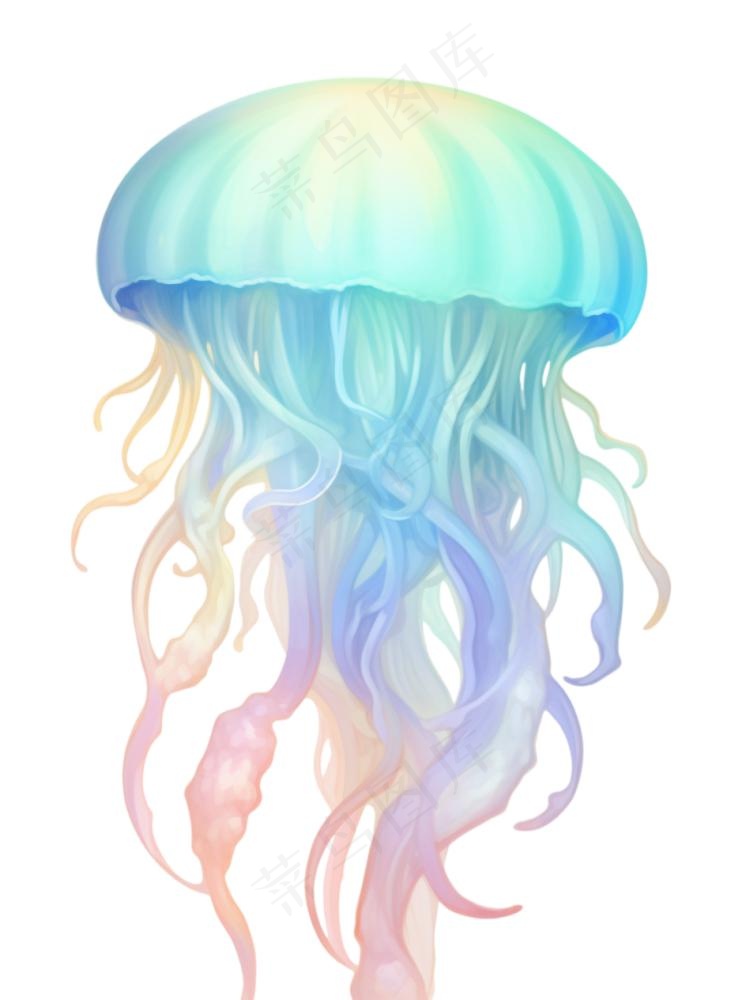 水母海洋海鲜蓝紫色梦幻卡通插画免抠(944x1264)