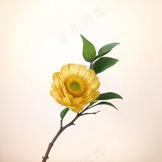 白色黄色手绘新中式风格花植物6