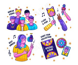 唱歌主题插画 美式多巴胺色彩插画4幅