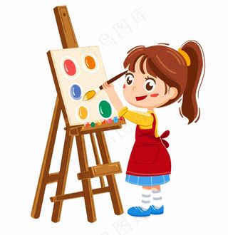 画画的儿童美术画笔少年人物卡通插画免抠