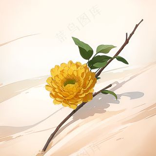 白色黄色手绘新中式风格花植物46