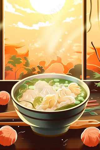 水饺虾饺云吞美食卡通插画插图背景