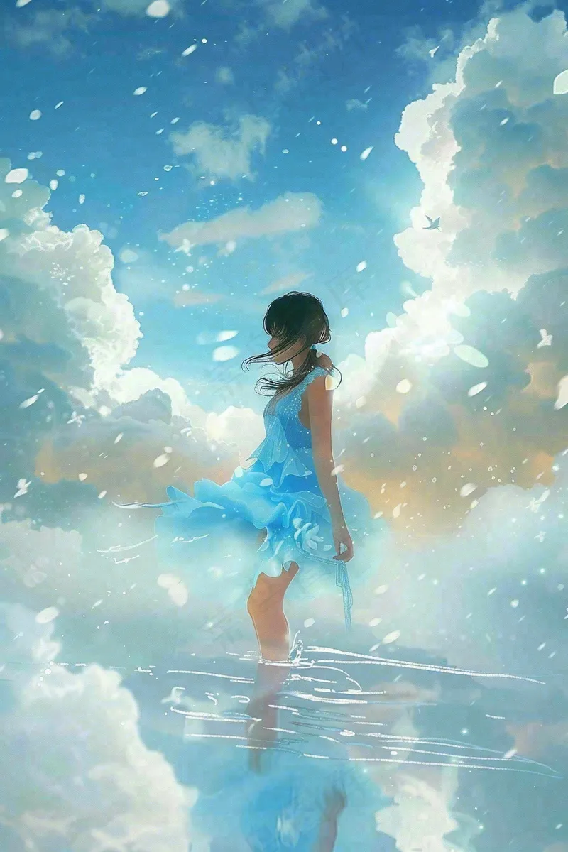 水池中的少女天空之境插画背景(2688x4032)