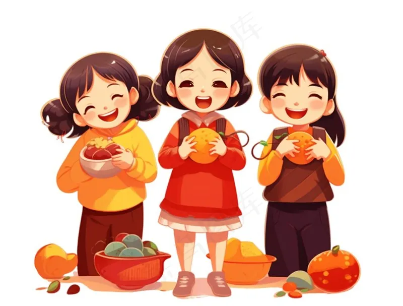 红色儿童小孩拜年过年新年春节元旦喜庆手绘卡通插画免抠(1264x960)