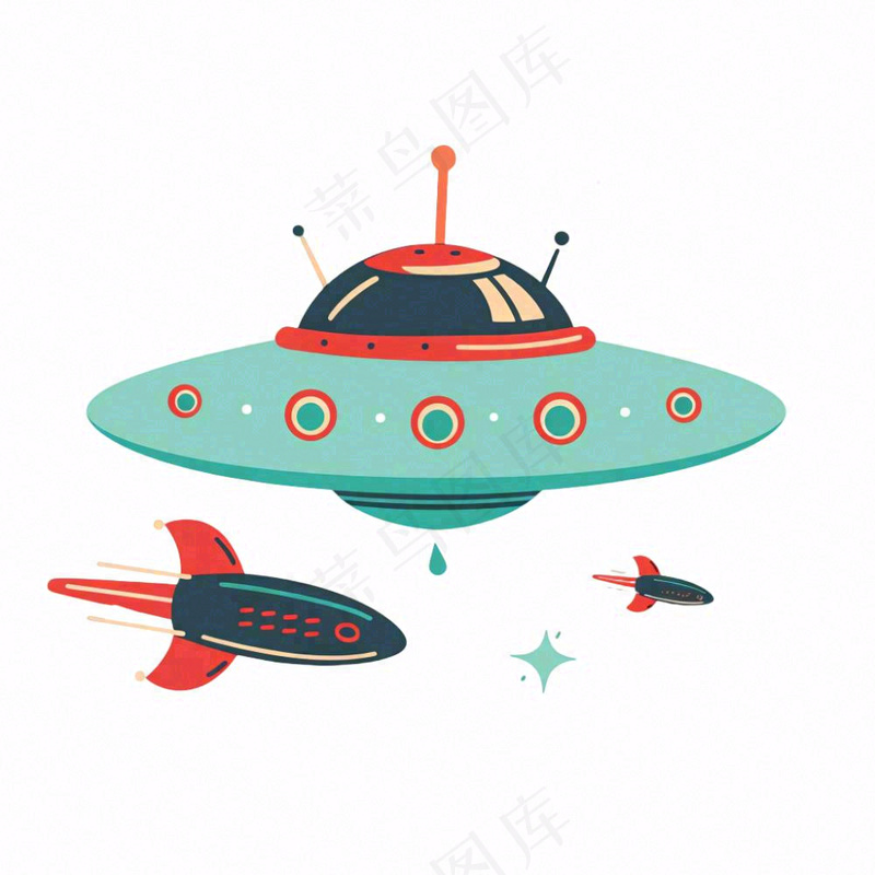 宇宙飞船太空卡航空通插画免抠(1024x1024)