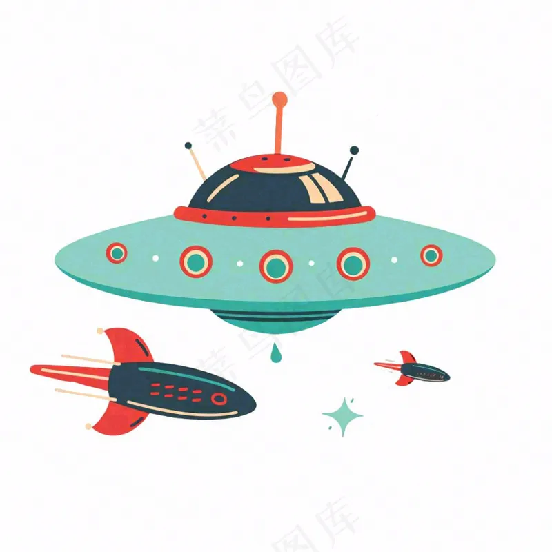 宇宙飞船太空卡航空通插画免抠(1024x1024)