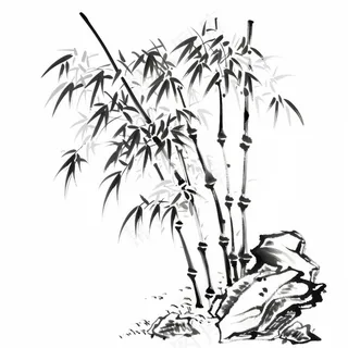 水墨竹子元素山石植物手绘中国风插画免抠