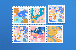 蓝色背景邮票样机11