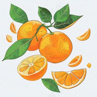 橘子橙子水果水彩画免抠