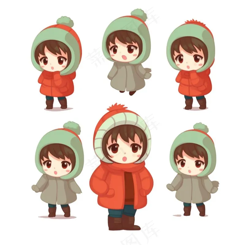 冬天穿棉袄女孩可爱卡通插画免抠(1024x1024)