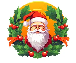 圣诞卡通手绘圣诞老人花环插画免抠