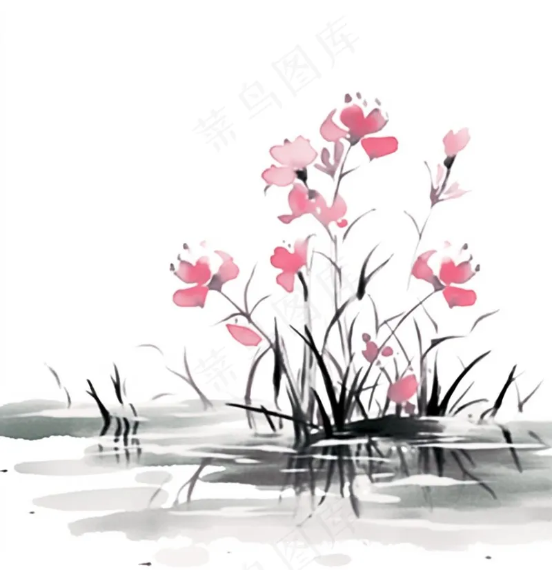彩色手绘水墨风中国风兰花植物插画免抠(1024x1056)