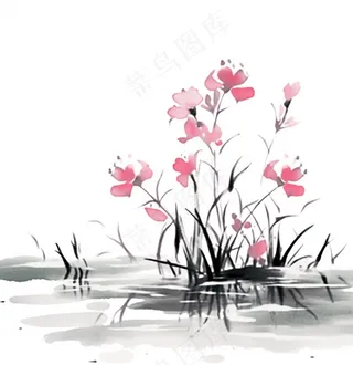 彩色手绘水墨风中国风兰花植物插画免抠