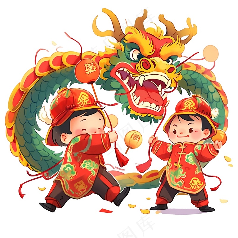 新年舞龙儿童画图片素材 (23)