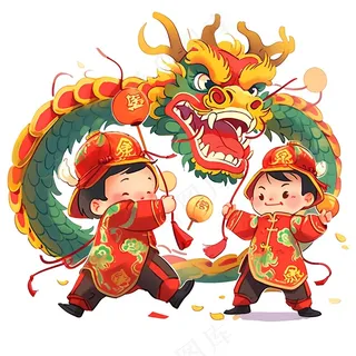 新年舞龙儿童画图片素材 (23)