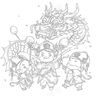 新年舞龙儿童画图片素材 (4)