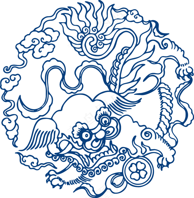 古代青花瓷图案花纹中国风图案祥云纹理传统图腾矢量AI设计免扣素材