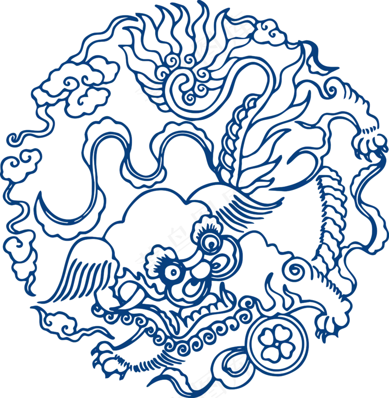 古代青花瓷图案花纹中国风图案祥云纹理传统图腾矢量AI设计免扣素材