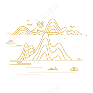 山水波浪祥云中式国风线条20免扣素材