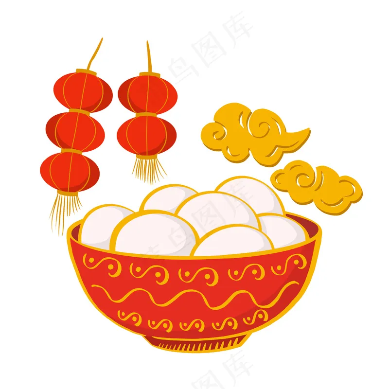 国潮元宵节祥云灯笼汤圆psd模版下载