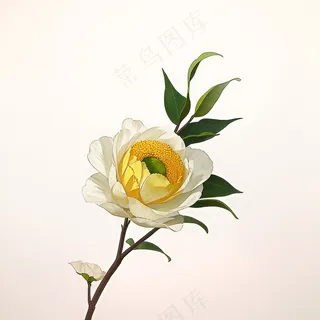 白色黄色手绘新中式风格花植物39