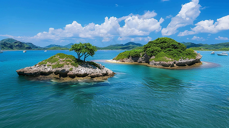 夏日海滩蓝色海洋度假摄影图(4368x2448)