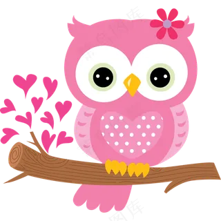 免抠戴花朵的粉色猫头鹰