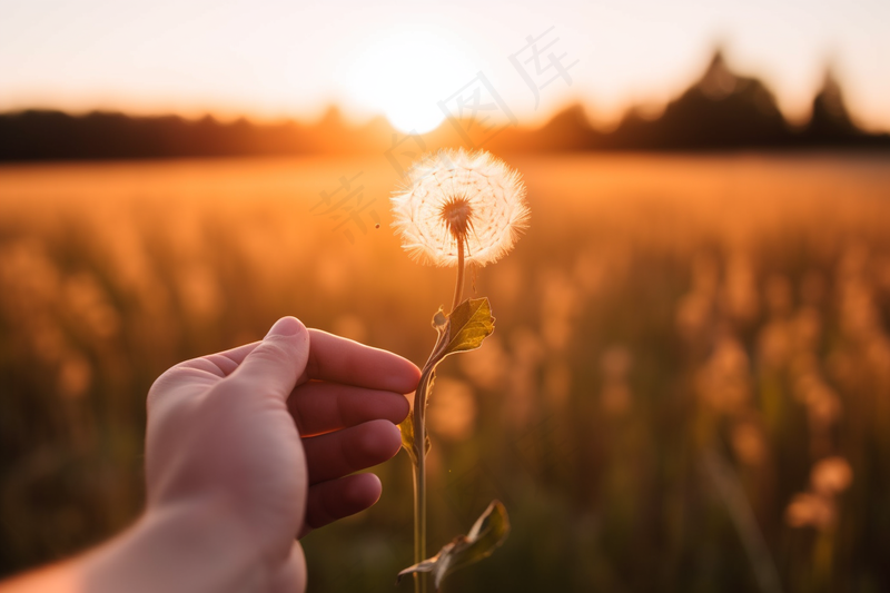 夕阳日落蒲公英唯美美景摄影图