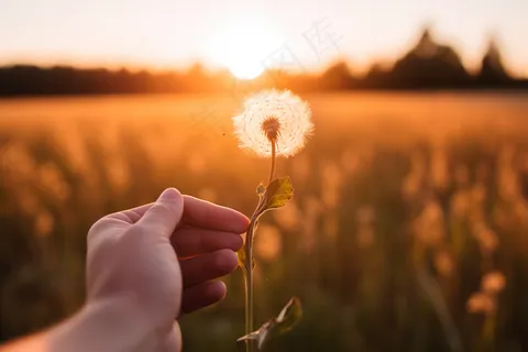 夕阳日落蒲公英唯美美景摄影图