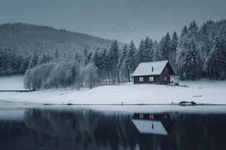 雪景小屋树林背景