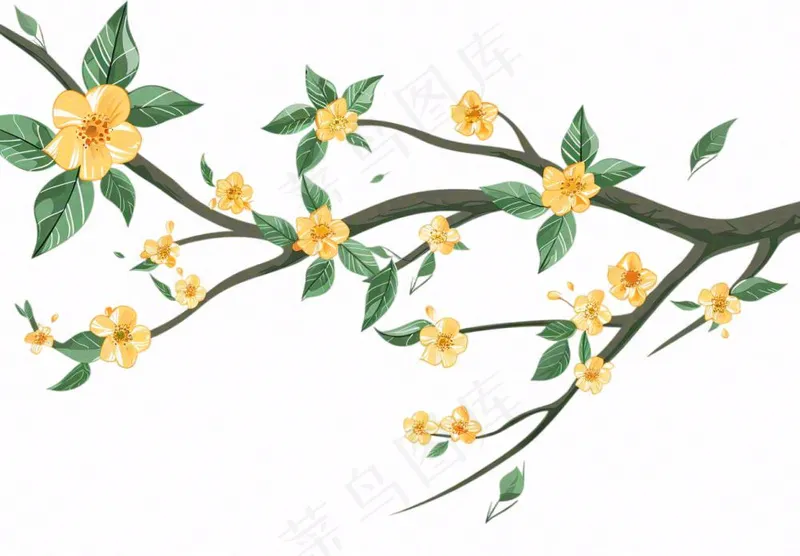 金秋桂花黄花树枝卡通插画免抠(1312x912)