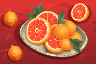 新年水果装盘红色插画背景