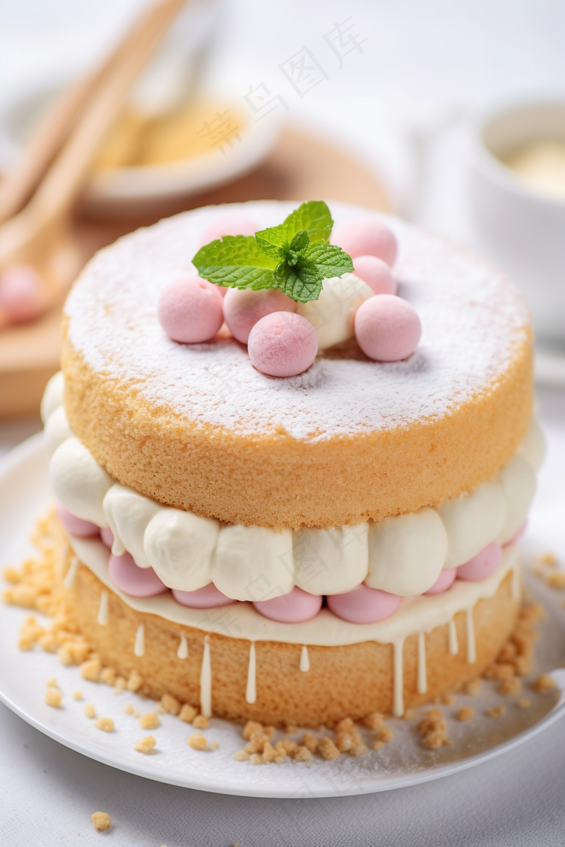 奶油豆乳蛋糕下午茶美食甜点摄影图