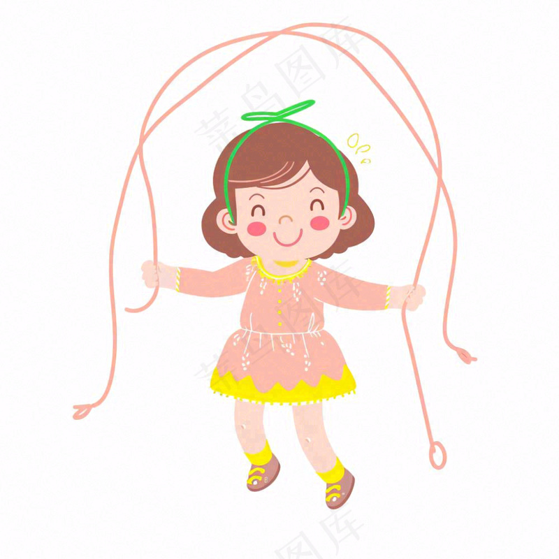 小女孩穿粉裙子跳绳运动人物卡通插画免抠