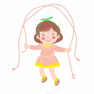 小女孩穿粉裙子跳绳运动人物卡通插画免抠