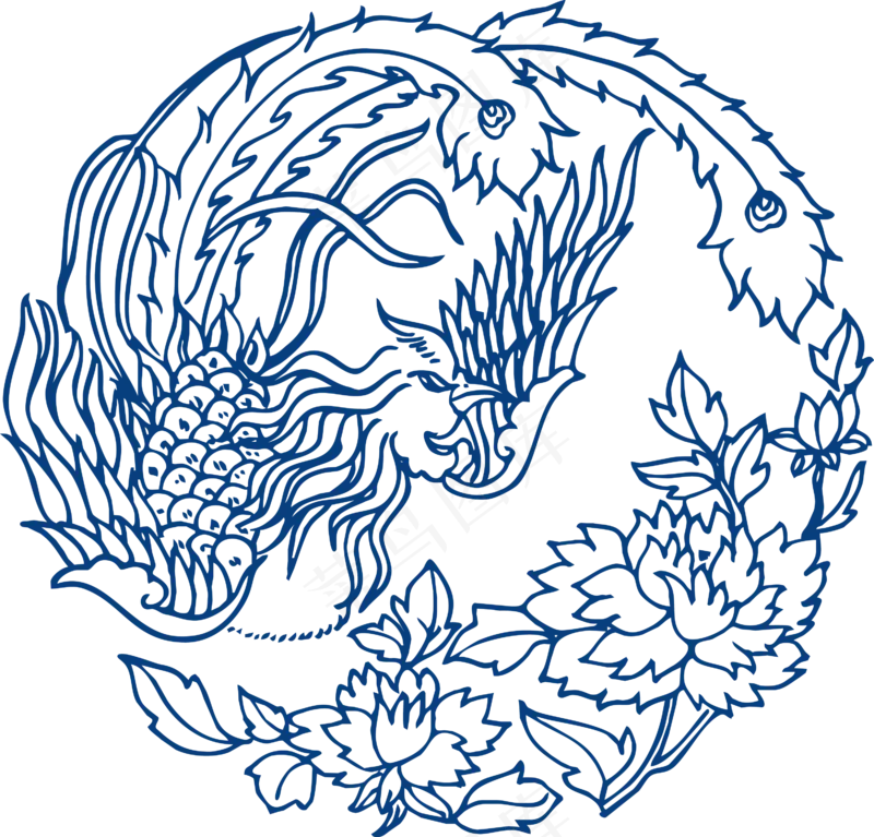 古代青花瓷图案花纹中国风图案祥云纹理传统图腾矢量AI设计免扣素材