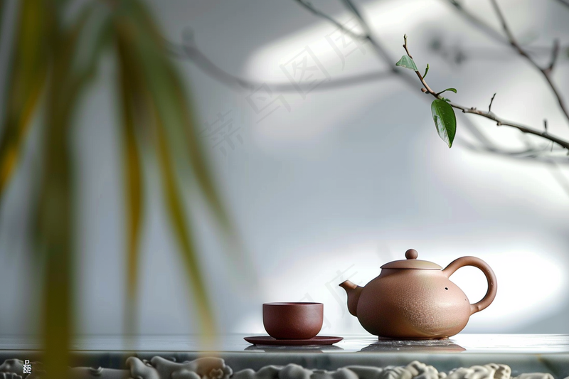 绿荫下的茶室品茶安静淡雅摄影图(4032x2688)