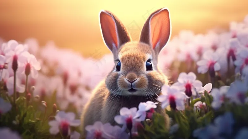 花丛里的小兔子可爱动物摄影图(4368x2448)
