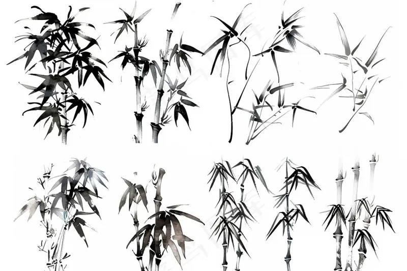竹子竹林水墨画中国风元素插画免抠(1344x896)