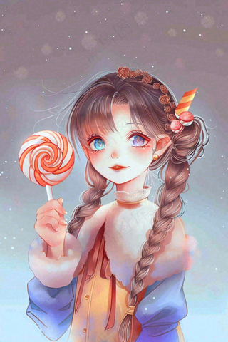 拿着糖果的女孩棒棒糖冬季万圣节卡通插画背景