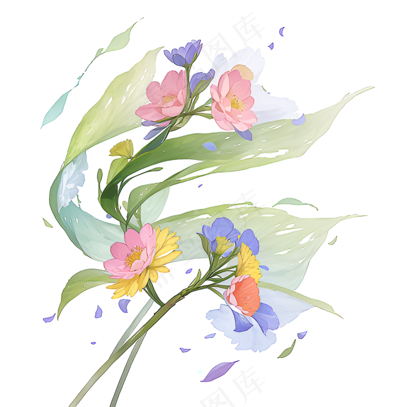 白色手绘兰花植物免抠素材08