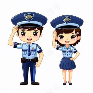 警察敬礼公职人员卡通人物插画免抠