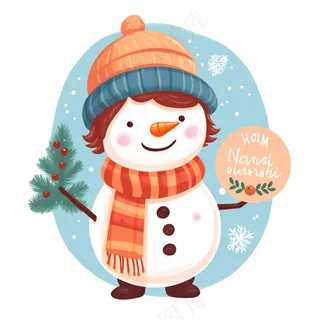 圣诞雪人蓝色橘色帽子围巾卡通插画免抠